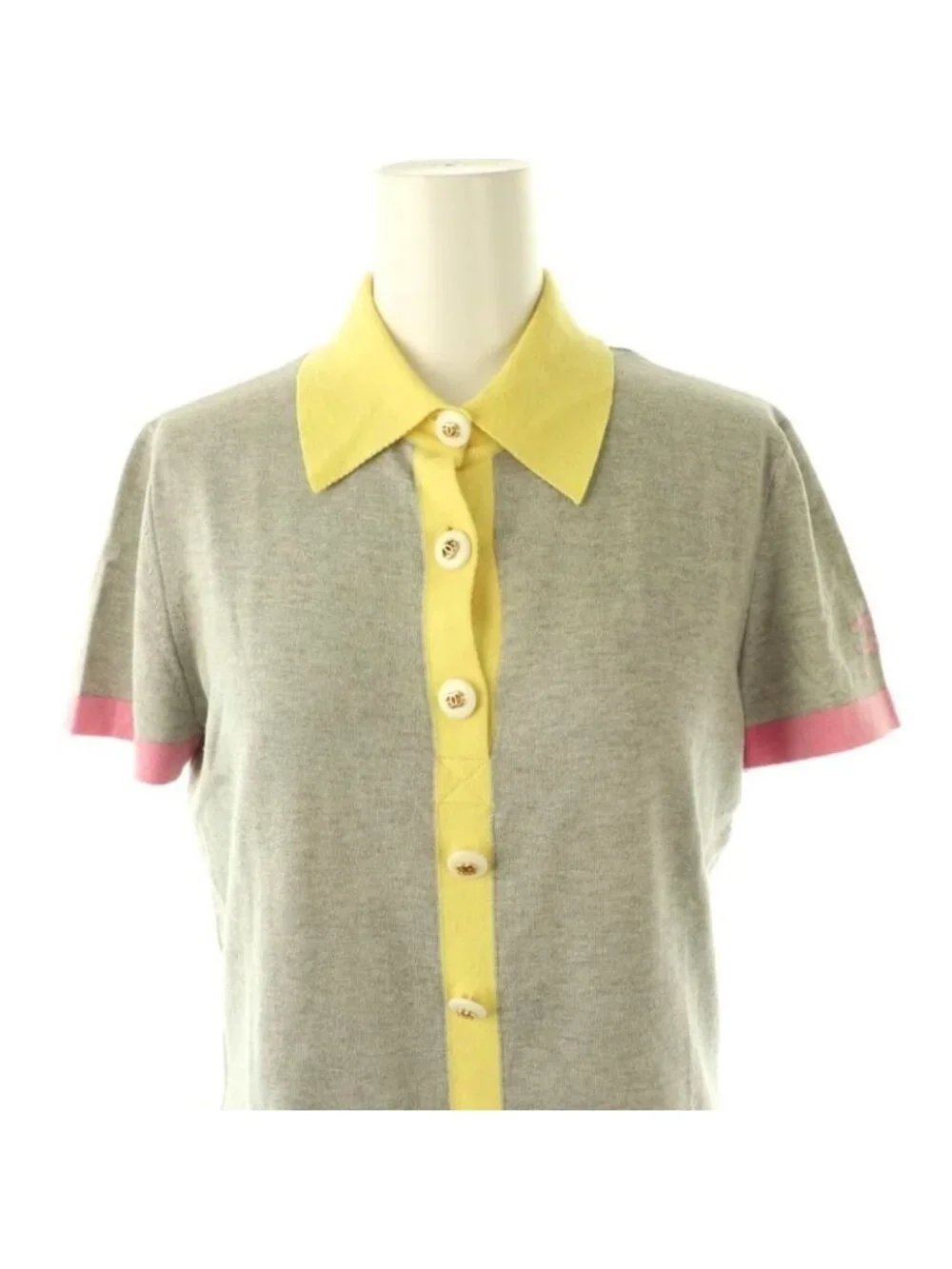 Chanel 08 P Bicolor Knit Polo Short Sleeve 38 Gray hk OS - Picture 5 of 9